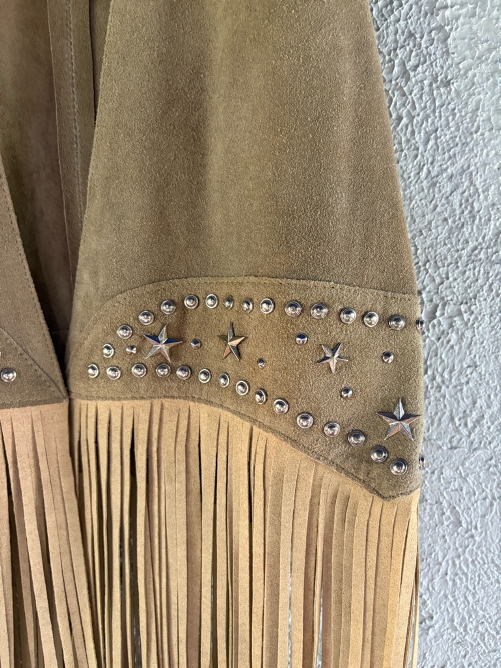 Fringed Suede Vest in Beige with Stud Detail - Picture 4 of 5
